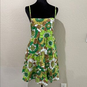 Faithfull the Brand Green and Brown Floral Mini Dress